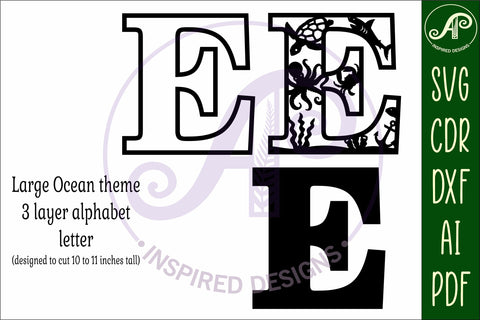 Ocean Large E wall Letter 3 layer sign SVG APInspireddesigns 