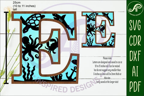 Ocean Large E wall Letter 3 layer sign SVG APInspireddesigns 