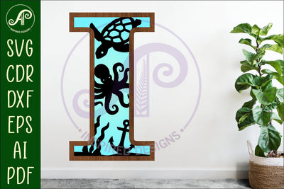 Ocean Large I wall Letter 3 layer sign SVG APInspireddesigns 