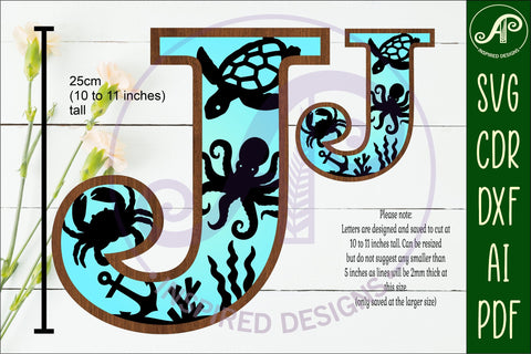 Ocean Large J wall Letter 3 layer sign SVG APInspireddesigns 