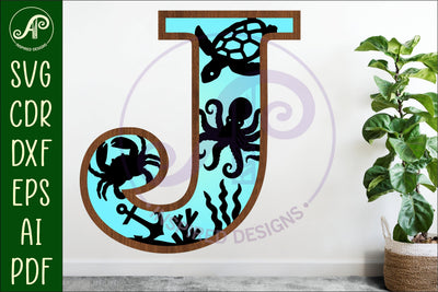 Ocean Large J wall Letter 3 layer sign SVG APInspireddesigns 