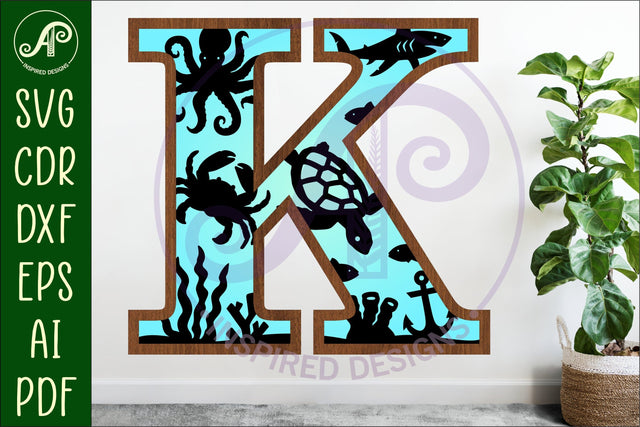 Ocean Large K wall Letter 3 layer sign SVG APInspireddesigns 