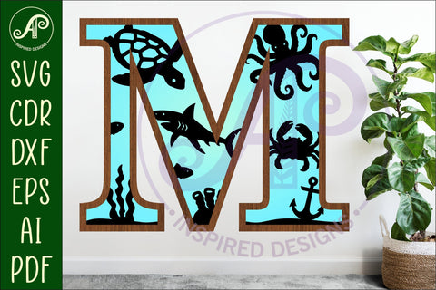Ocean Large M wall Letter 3 layer sign SVG APInspireddesigns 