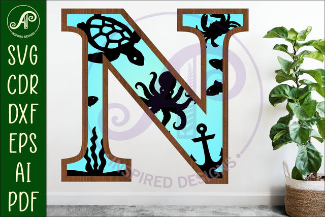 Ocean Large N wall Letter 3 layer sign SVG APInspireddesigns 