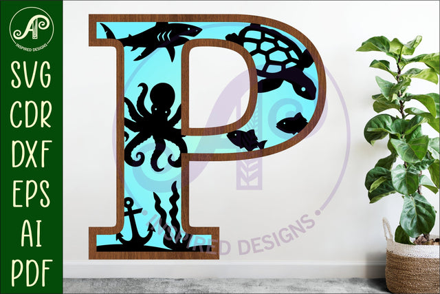 Ocean Large P wall Letter 3 layer sign SVG APInspireddesigns 