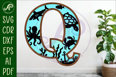 Ocean Large Q wall Letter 3 layer sign SVG APInspireddesigns 