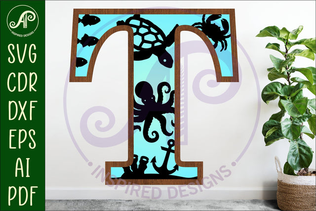 Ocean Large T wall Letter 3 layer sign SVG APInspireddesigns 