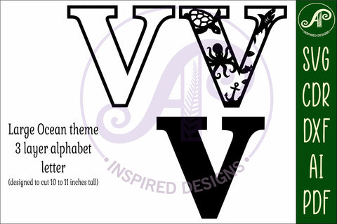 Ocean Large V wall Letter 3 layer sign SVG APInspireddesigns 
