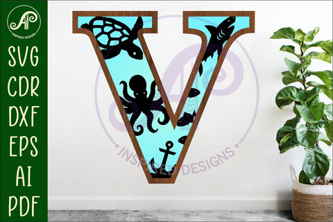 Ocean Large V wall Letter 3 layer sign SVG APInspireddesigns 