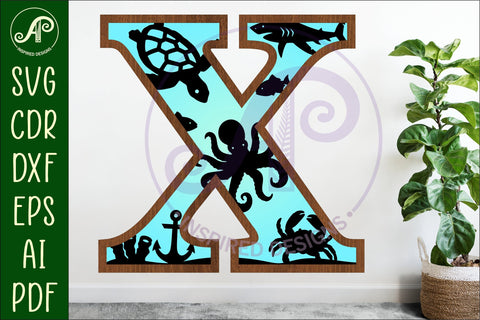 Ocean Large X wall Letter 3 layer sign SVG APInspireddesigns 