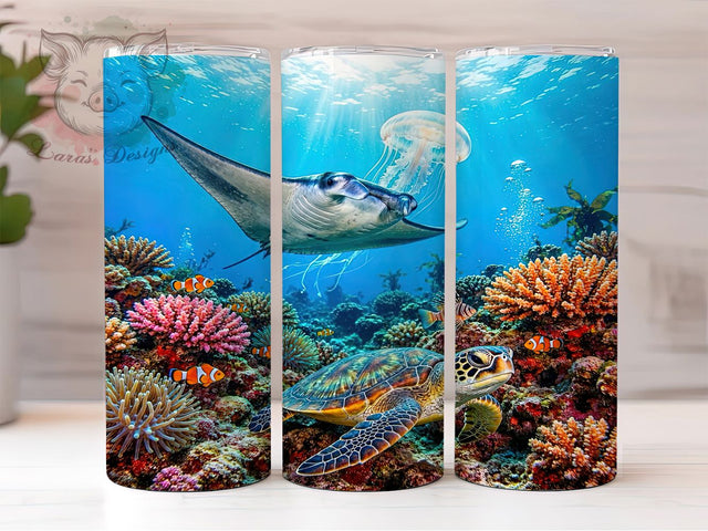 Ocean Manta Ray Rainbow Sea 20oz Tumbler, Rainbow Sea Turtle, Glowing Jellyfish, Marine Life, Underwater Fantasy, Skinny Tumbler, Sublimation PNG Sublimation Lara' s Designs 