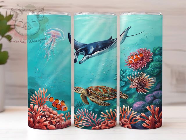 Ocean Manta Ray Scene 20oz Tumbler, Manta Ray, Ocean Scene, Marine Life, Whimsical Charm, Sea Motif, Skinny Tumbler, Sublimation PNG Sublimation Lara' s Designs 