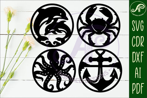 Ocean, nautical Coasters, laser cut out beach designs 1 SVG APInspireddesigns 