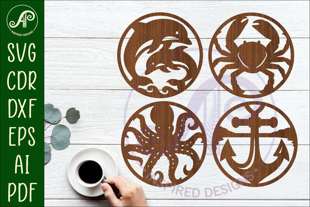 Ocean, nautical Coasters, laser cut out beach designs 1 SVG APInspireddesigns 