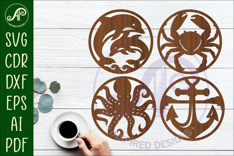 Ocean, nautical Coasters, laser cut out beach designs 1 SVG APInspireddesigns 