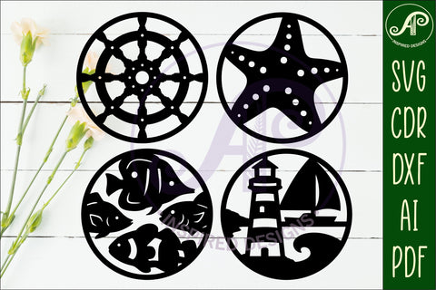 Ocean, nautical Coasters, laser cut out beach designs 2 SVG APInspireddesigns 