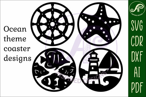 Ocean, nautical Coasters, laser cut out beach designs 2 SVG APInspireddesigns 