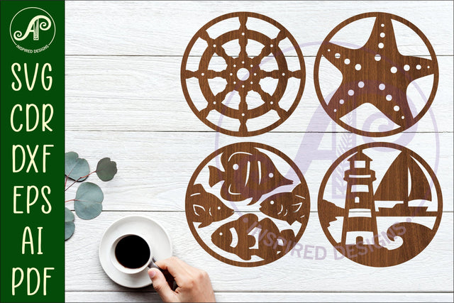 Ocean, nautical Coasters, laser cut out beach designs 2 SVG APInspireddesigns 