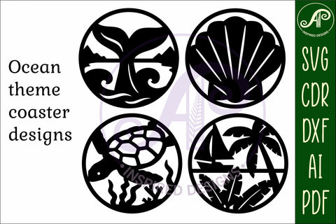 Ocean, nautical Coasters, laser cut out beach designs 3 SVG APInspireddesigns 