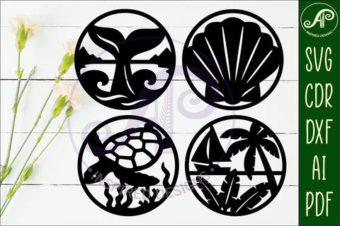 Ocean, nautical Coasters, laser cut out beach designs 3 SVG APInspireddesigns 