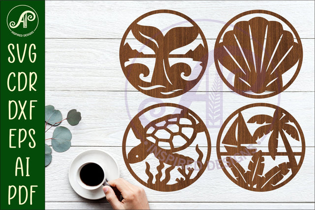 Ocean, nautical Coasters, laser cut out beach designs 3 SVG APInspireddesigns 