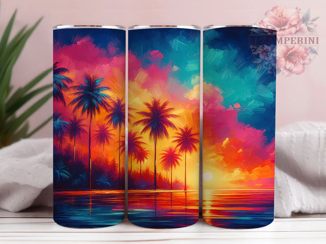 Ocean Palm Tropical Beach Tumbler, Tropical Beach Wrap, 20oz Tumbler Sublimation, Relaxing Island Design, Blue Water Aesthetic, Coastal Vacation Tumbler, Sunset Paradise Art Sublimation Li Zamperini 