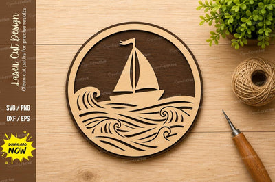 Ocean Sailboat Circle Laser Cut SVG Design SVG Regulrcrative 