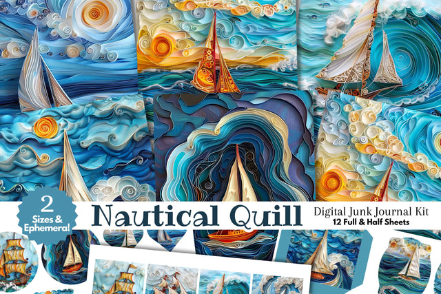Ocean Sailing Quilling Digital Junk Journal Kit Half Page Digital Pattern Fine Purple Elephant Creations 