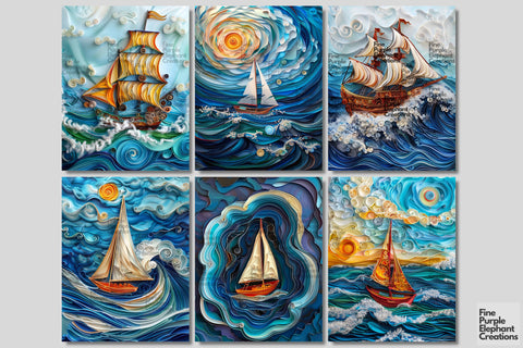 Ocean Sailing Quilling Digital Junk Journal Kit Half Page Digital Pattern Fine Purple Elephant Creations 