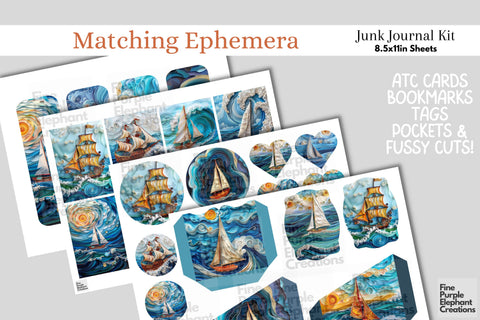 Ocean Sailing Quilling Digital Junk Journal Kit Half Page Digital Pattern Fine Purple Elephant Creations 