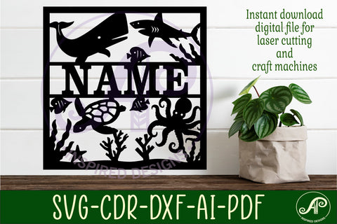 Ocean scene square name sign svg laser SVG APInspireddesigns 