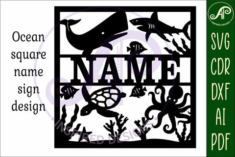 Ocean scene square name sign svg laser SVG APInspireddesigns 