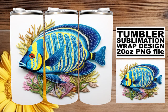 Ocean Serenity 3D Embroidered Fish Tumbler Art Sublimation afrosvg 