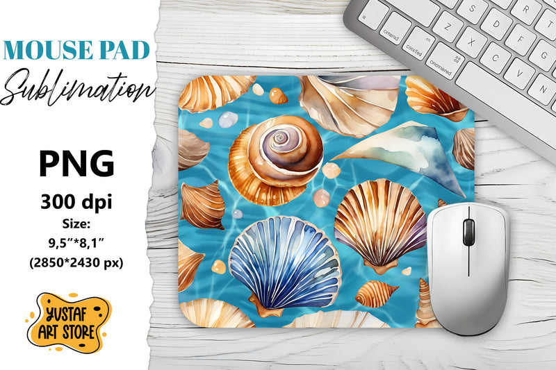 Ocean shells mouse pad sublimation. Summer mouse pad Sublimation Yustaf Art Store 