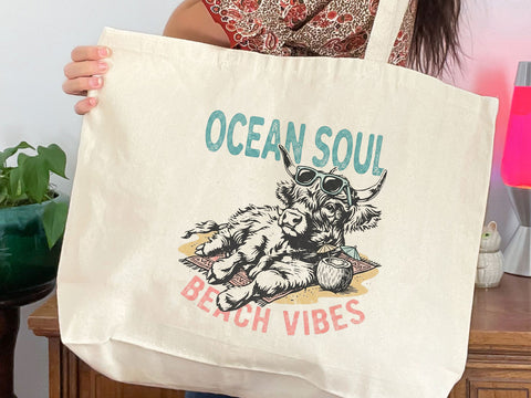Ocean Soul Beach Vibes PNG, Highland Cow Beach Shirt Design SVG DesignDestine 