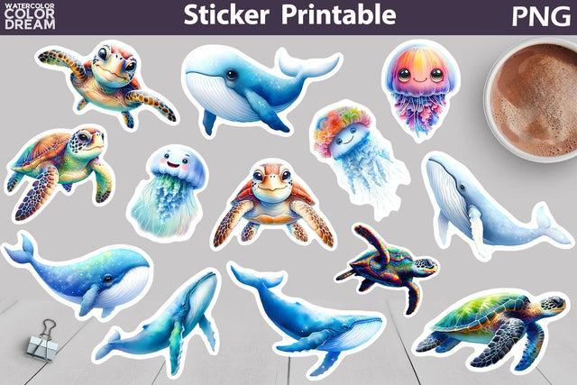 Ocean Sticker Printable | Sea Animals Sticker Sublimation WatercolorColorDream 