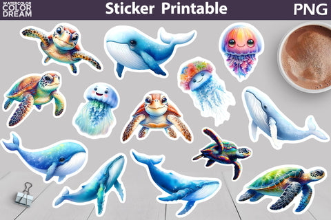 Ocean Sticker Printable | Sea Animals Sticker Sublimation WatercolorColorDream 