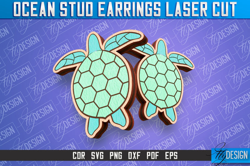 Ocean Stud Earrings Laser Cut | Accessories Laser Cut Design | CNC Files SVG Fly Design 