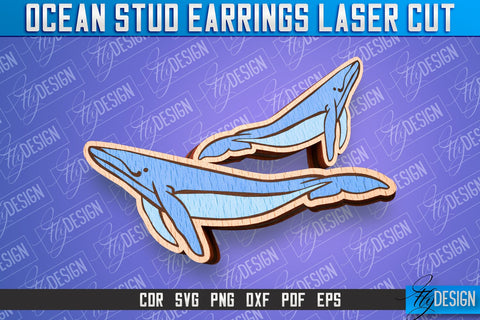 Ocean Stud Earrings Laser Cut | Accessories Laser Cut Design | CNC Files SVG Fly Design 