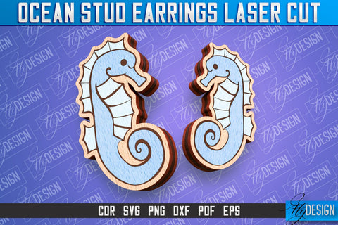 Ocean Stud Earrings Laser Cut | Accessories Laser Cut Design | CNC Files SVG Fly Design 