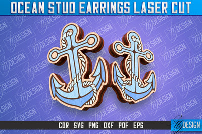 Ocean Stud Earrings Laser Cut | Accessories Laser Cut Design | CNC Files SVG Fly Design 