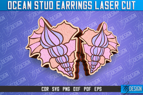 Ocean Stud Earrings Laser Cut | Accessories Laser Cut Design | CNC Files SVG Fly Design 
