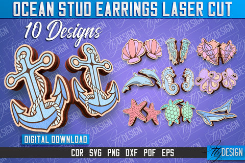 Ocean Stud Earrings Laser Cut | Accessories Laser Cut Design | CNC Files SVG Fly Design 