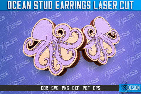 Ocean Stud Earrings Laser Cut | Accessories Laser Cut Design | CNC Files SVG Fly Design 