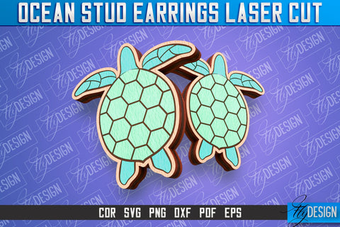 Ocean Stud Earrings Laser Cut | Accessories Laser Cut Design | CNC Files SVG Fly Design 