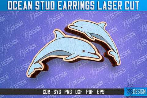 Ocean Stud Earrings Laser Cut | Accessories Laser Cut Design | CNC Files SVG Fly Design 