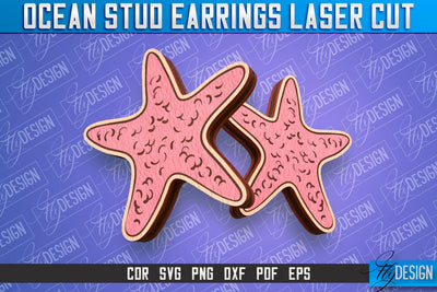 Ocean Stud Earrings Laser Cut | Accessories Laser Cut Design | CNC Files SVG Fly Design 