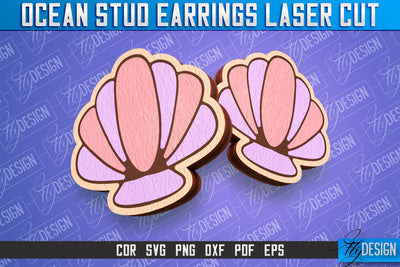 Ocean Stud Earrings Laser Cut | Accessories Laser Cut Design | CNC Files SVG Fly Design 