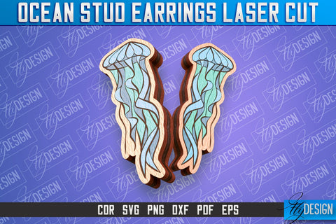 Ocean Stud Earrings Laser Cut | Accessories Laser Cut Design | CNC Files SVG Fly Design 