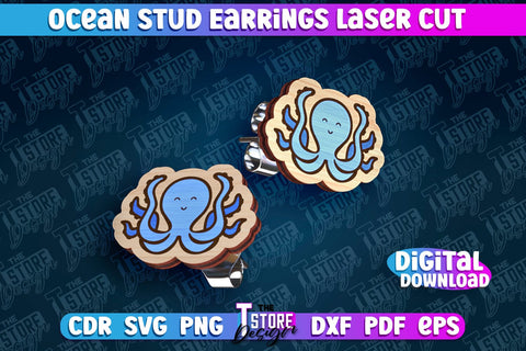 Ocean Stud Earrings Laser Cut | Accessories Laser Cut Design | CNC Files SVG The T Store Design 